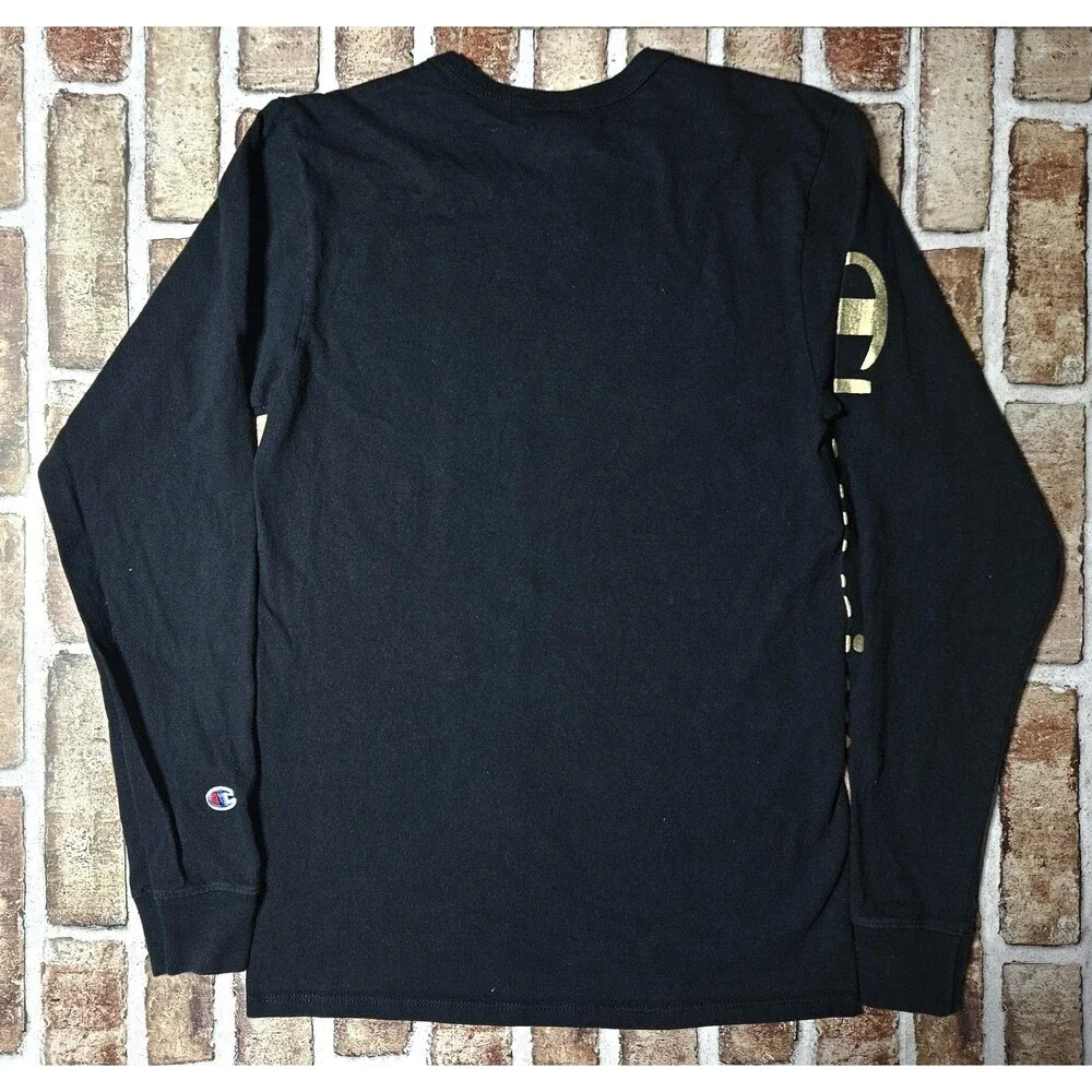 VTG Champion Heritage Long Sleeve Shirt Size Small Black & Gold Logo Crew Neck - Picture 8 of 8